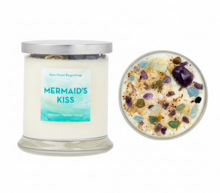 Mermaid's Kiss Candle - Herb, Flower, & Crystal Candle: 12oz Round Glass
